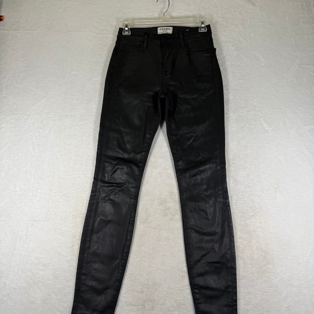 Frame Denim Le High Skinny Jeans Stone Coated Black LHSK208 Size 25